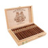The Wise Man Maduro El Gueguense Cigars, a wooden box filled with long, dark Maduro cigars with decorative bands, displayed open showing the cigars inside.