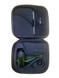 Ruckus Glass Proxy Glass Attachment- Green, inside view of a black carrying case with protective foam, containing a green glass proxy with a black top and a black cleaning cloth, suitable for vaping devices.