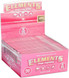 Elements Pink Rolling Papers King Size Slim 50ct Box, display of pink rolling papers in a retail box with branding and product information.
