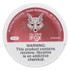 White Fox Nicotine Pouches, round container label with red and white design, featuring a fox logo, 20mg nicotine strength, and a warning about nicotine addiction.