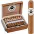 Ashton Cigars Ashton Classic Cigars Magnum 25Ct Box, open wooden box containing 25 cigars with Ashton labels, and one unboxed cigar standing upright showing its brown wrapper.