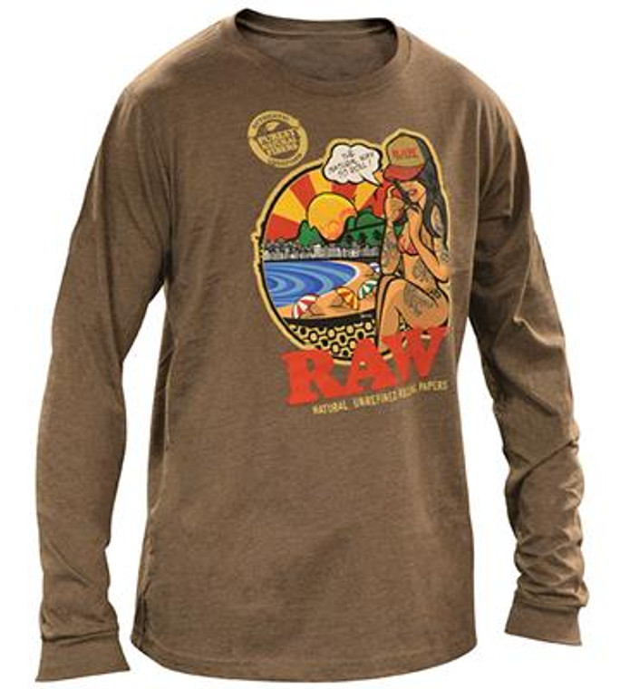 RAW Mens Long Sleeve Brown Shirt With RAWBRAZIL ART