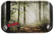 RAW Rolling Tray - Forest Design, product with a woodland scene featuring tall trees and fog, ideal for rolling herbs.