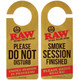RAW Raw Door Hanger - 8"x3", set of two natural fiber door hangers with printed messages for smoking and request for snacks in SEO optimized description.