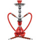 Starbuzz Tobacco Dual Hose Hookah Pipe 17 inch with case, featuring a red glass base, silver stem, dual red hoses, and a black tray on top.