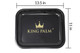 King Palm Rolling Tray Medium- Black, black metal rolling tray with gold King Palm logo and crown design.