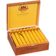 Baccarat Cigars Churchill Natural Tubo 25 Ct. Box, wooden cigar box open showing yellow tubos with red and gold labels. Baccarat Cigars Churchill Natural Tubo 25 Ct. Box, wooden cigar box open showing yellow tubos with red and gold labels.