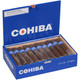 Cohiba Cigars Blue Rothschild 20 Ct. Box 4.50X50, image of opened blue cigar box containing 20 cigars with blue branding and warning label on the lid.