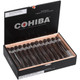 Cohiba Cigars Black Corona 25 Ct. Box 5.50X42, open box showing 25 dark brown cigars with white and black bands, inside a black box with silver and white branding and warnings.