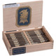 Undercrown Cigars Maduro Corona Pequena 32 Ct. Box, wooden cigar box with 32 cigars individually wrapped, featuring a lion logo on the labels, opens to reveal cigars inside.