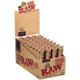 RAW Raw Papers Unrifined Pre-Rolled Cones 1 1/4 - 32/6 Packs Display, a cardboard display box filled with multiple packs of unrefined pre-rolled cones for smoking.