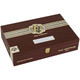 AVO Cigars Heritage Robusto 20 Ct. Box, a rectangular dark brown cigar box with a gold latch and an intricate logo featuring the initials 'AVO' in gold and black, with gold and silver stripes across the top.