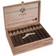 AVO Cigars Classic No. 6 Toro Grande 20 Ct. Box, opened wooden cigar box containing 20 cigars with gold and black bands, inside the lid has branding and poem. AVO Cigars Classic No. 6 Toro Grande 20 Ct. Box, opened wooden cigar box containing 20 cigars with gold and black bands, inside the lid has branding and poem.