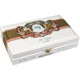My Father Cigars Le Bijou 1922 Petit Robusto 23 Ct. Box, white cigar box with intricate colorful label and gold latch.