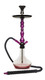 BYO Atlas Hookah - 27 inches, with a black and purple colored stem, clear glass base with pink hue, black hose with purple accents, and varying colors.
