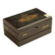 1502 Cigars Emerald Corona Box Pressed 25Ct, closed black cigar box with gold accents and intricate design, containing 25 premium cigars.