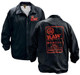 RAW Black Coachs Jacket, front and back view featuring red logo and graphic design details.