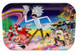 R & M Toons Small Rolling Tray, colorful cartoon design featuring Rick and Morty characters with vibrant background elements.