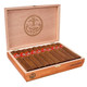 5 Vegas Classic The Judge Cigars 20Ct. Box, image showing a wooden box filled with 20 cigars, each with a red and white band, and the box lid displaying the 5 Vegas Classic logo.