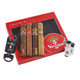 5 Vegas Gift Box + Lighter & Cutter Combo Cigar Sampler, red gift box containing four cigars, a cigar cutter, and a zippo-style lighter.