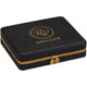 Rocky Patel Cigars Travel Case 10 Ct Decade, black textured cigar travel case with gold zipper and Rocky Patel Decade logo in gold on top.