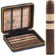 Rocky Patel Cigars Travel Case 10 Ct Decade, black and orange cigar travel case with 10 compartments, open showing a collection of cigars inside.