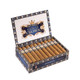 Alec Bradley Gold Crown Robusto Cigars 20Ct. Box, an open cigar box displaying neatly arranged brown cigars with decorative bands, on a white background.