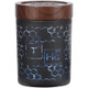 V Syndicate Smartstash THC Elemental Blue Small 3.5 inch Container, a compact black container with a wooden lid featuring blue chemical structure designs and THC symbols.