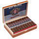 Alec Bradley Superstition No. 13 Cigars 20Ct. Box, open wooden cigar box displaying 20 cigars with branded bands inside a wood finish box with a hinged lid.