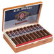 Alec Bradley Superstition Robusto Cigars 20Ct. Box, open wooden box with 20 cigars inside, featuring branded bands and a blue and gold interior design.