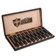AJ Fernandez Ave Maria Dark Knight Robusto Cigars 10Ct. Box, open wooden cigar box displaying ten cigars with black and gold branding.