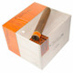 Oliva Cigars Cain Daytona by Oliva Double Toro Cigars 24Ct.Box, a wooden box with an unlit cigar placed on top, featuring orange and black branding.