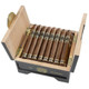 Camacho Pre-Embargo Toro Cigars Pack of 10, a wooden box containing ten cigars with gold and black banding, open to show the cigars inside.