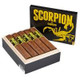 Camacho Scorpion Sun Grown Super Gordo Cigars 10Ct. Box, open box displaying ten cigars with dark brown wrappers and yellow band, black and yellow packaging.