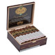 Carlos Torano Exodus Gold 1959 Robusto Cigars 24Ct. Box, open wooden box displaying rows of cigars with bands, and a branded interior lid showing the product name and description.