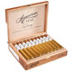 Casa Fernandez Aganorsa Leaf Signature Selection Toro Cigars 20Ct. Box, wooden cigar box open revealing 20 cigars with white bands and golden wrappers inside.