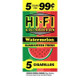 Hi-Fi Cigarillos 15/5Ct, colorful packaging with watermelon flavor and guaranteed fresh label.