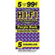 Hi-Fi Cigarillos 15/5 Ct, product packaging featuring bold purple and yellow colors with the brand name, flavor 'Purple Rush,' and a promotional offer of 5 cigars for 99 cents.
