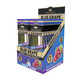 King Palm Wraps King Palm Blue Grape Minis Rolls 20/2Pk, display of mini rolls with blue grape flavor packaging in a store display box.