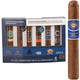 Altadis AJ Fernandez Taste Of Nicaragua Cigar Sampler 6 Ct., a box of premium cigar samplers with six cigars in various flavors and branding, and an individual cigar with a blue and gold band.