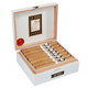 AJ Fernandez La Gran Llave Connecticut by AJ Fernandez Toro Cigars 20Ct. Box, an open white wooden cigar box with 20 cigars neatly arranged inside, featuring gold and black branding labels on each cigar.