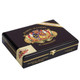 AJ Fernandez Ramon Allones Robusto Cigars 20 Ct. Box, black cigar box with gold and colorful crest emblem and gold accents. AJ Fernandez Ramon Allones Robusto Cigars 20 Ct. Box, black cigar box with gold and colorful crest emblem and gold accents.