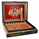 AJ Fernandez Ramon Allones Toro Cigars 20Ct. Box, open cigar box displaying neatly arranged cigars with detailed gold and red branding inside the lid.