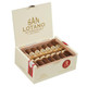 AJ Fernandez San Lotano Oval Petite Robusto Cigars 20Ct. Box, an open white cigar box displaying 20 cigars with brown wrappers and gold and white bands, inside a presentation box with branding and red accents. AJ Fernandez San Lotano Oval Petite Robusto Cigars 20Ct. Box, an open white cigar box displaying 20 cigars with brown wrappers and gold and white bands, inside a presentation box with branding and red accents.