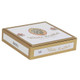 White Heather Cigars, elegant cigar box with gold accents and the White Heather logo on the lid. White Heather Cigars, elegant cigar box with gold accents and the White Heather logo on the lid.