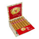 Romeo y Julieta Reserva Real Cigars, a box of premium cigars with ten cigars neatly arranged inside, featuring a red and gold packaging design with the brand's logo and colorful illustrations. Romeo y Julieta Reserva Real Cigars, a box of premium cigars with ten cigars neatly arranged inside, featuring a red and gold packaging design with the brand's logo and colorful illustrations.