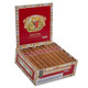 Romeo y Julieta Reserva Real Cigars, open box showcasing neatly arranged cigars with red and gold packaging. Romeo y Julieta Reserva Real Cigars, open box showcasing neatly arranged cigars with red and gold packaging.