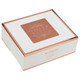 Rocky Patel White Label, elegant white and rose gold packaging box with logo design.