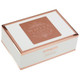 Rocky Patel White Label, decorative white and rose gold box with Rocky Patel White Label logo on the lid and clasp on the front.