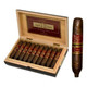Rocky Patel Vintage 1990 Cigars, a box of 12 cigars with wooden interior and red labels, and one additional cigar outside the box.